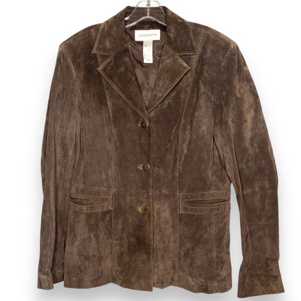 Liz Claiborne Chocolate Brown Suede Blazer Jacket Size Large